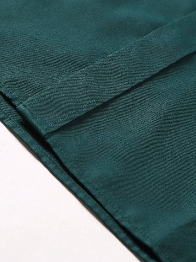 Manfinity Mode Camisa casual de manga larga de un solo abotonado de unicolor para hombres, otoño - Verde Oscuro - Añade 4