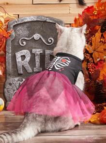 PETSIN Váy lưới in hình bộ xương cho thú cưng Halloween - Hồng - Xem 2