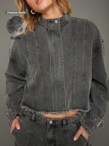 WESTFADE Premium Cotton Denim Boxy Jacket - Grey - View 9