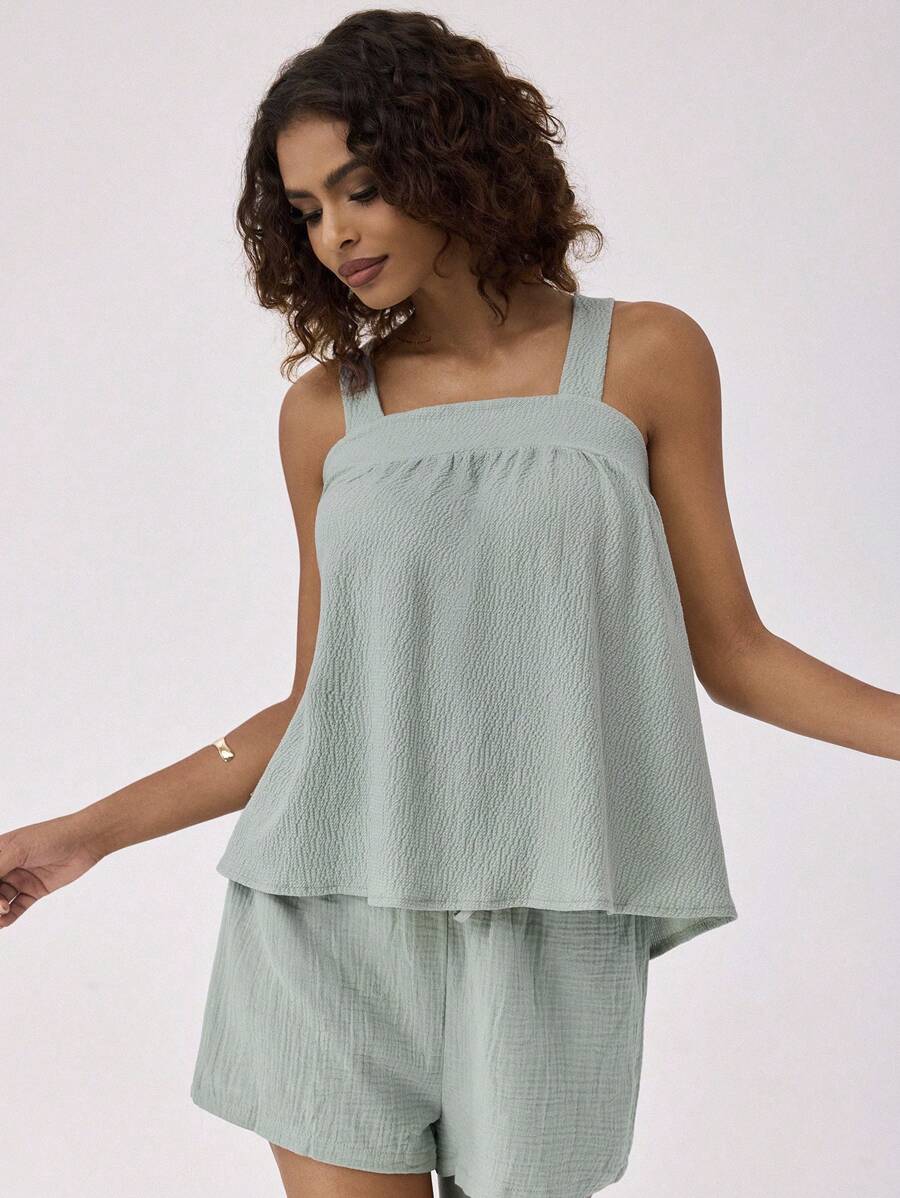 Forever 21 Été Nouveau Débardeur Décontracté Confortable en Tissu de Maille avec Liens pour Vacances - Vert - Voir 1