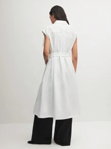 BizChic 白色宽肩带腰带单排扣宽松夏季风衣商务休闲女装 - 白色 - 查看 5