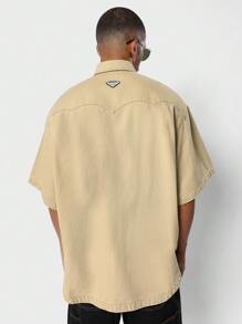 SUMWON Oversized Fit Washed Twill Shirt With Front Print