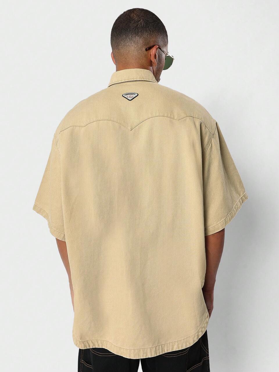 Chemise en twill lavé à coupe oversize avec imprimé devant