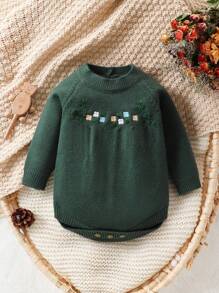 Baby Girl's Knit Round Neck Long Sleeve Romper Outfit