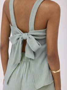 Forever 21 Été Nouveau Débardeur Décontracté Confortable en Tissu de Maille avec Liens pour Vacances - Vert - Voir 5