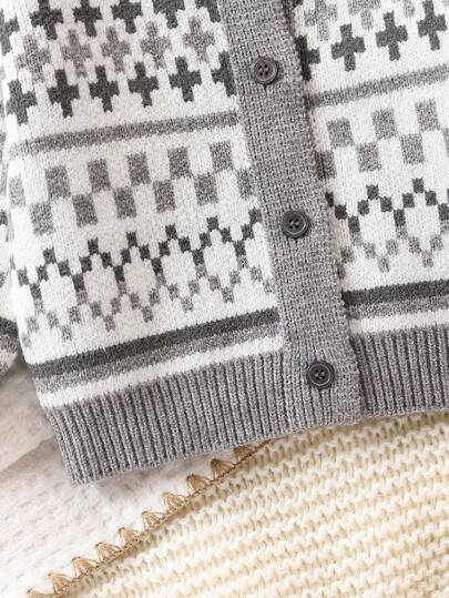 男婴全印花正面纽扣休闲长袖开衫