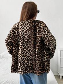 SHEIN EZwear Women Leopard Print Front Button Jacket, Autumn - Multicolor - View 2