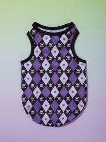 PETSIN 1 件万圣节风格紫色菱形骷髅图案透气轻便背心 - 彩色 - 查看 1