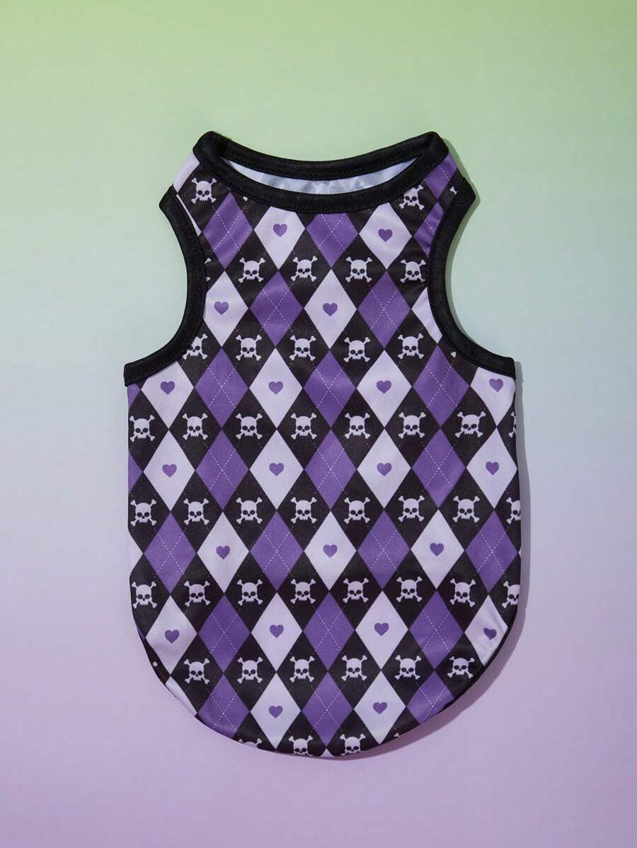 PETSIN 1 件万圣节风格紫色菱形骷髅图案透气轻便背心 - 彩色 - 查看 1