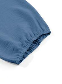 Acelitt Women Plain Simple Loose V-Neck Short Sleeve Jumpsuit - Dusty Blue - View 5