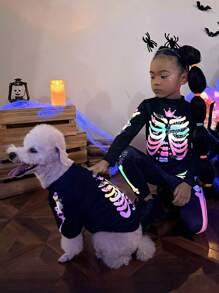 PETSIN 1pc Pet Skeleton Print Sweatshirt, Halloween - Multicolor - View 8