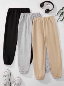 SHEIN Leap Crew 2/3/4 件套 Tween 女童休闲简约心形图案长款运动裤套装，适合秋冬季，Tween 女童裤子，返校装，可爱