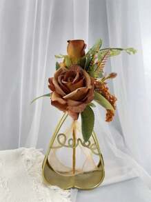 1束婚禮/伴娘用恩愛玫瑰、尤加利葉和人工花束,適用於婚禮/派對/房間裝飾禮品,浪漫優雅的秋季風格