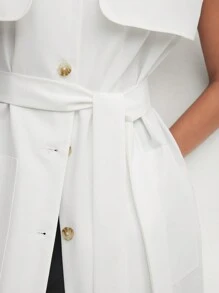 BizChic 白色宽肩带腰带单排扣宽松夏季风衣商务休闲女装 - 白色 - 查看 8