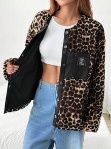 SHEIN EZwear Women Leopard Print Front Button Jacket, Autumn - Multicolor - View 6
