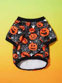 PETSIN 1 Pc Halloween Pumpkin & Spider Fleece Sweatshirt - Multicolor - View 3