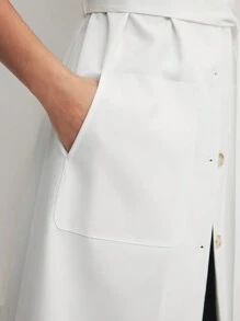 BizChic 白色宽肩带腰带单排扣宽松夏季风衣商务休闲女装 - 白色 - 查看 4