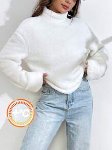 SHEIN EZwear 寬鬆多色絨毛衛衣 - 白色 - 查看 2