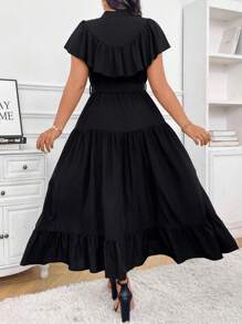 SHEIN Unity Plus Ruffle Trim Belted Dress Maxi Women Outfit - Black - View 1