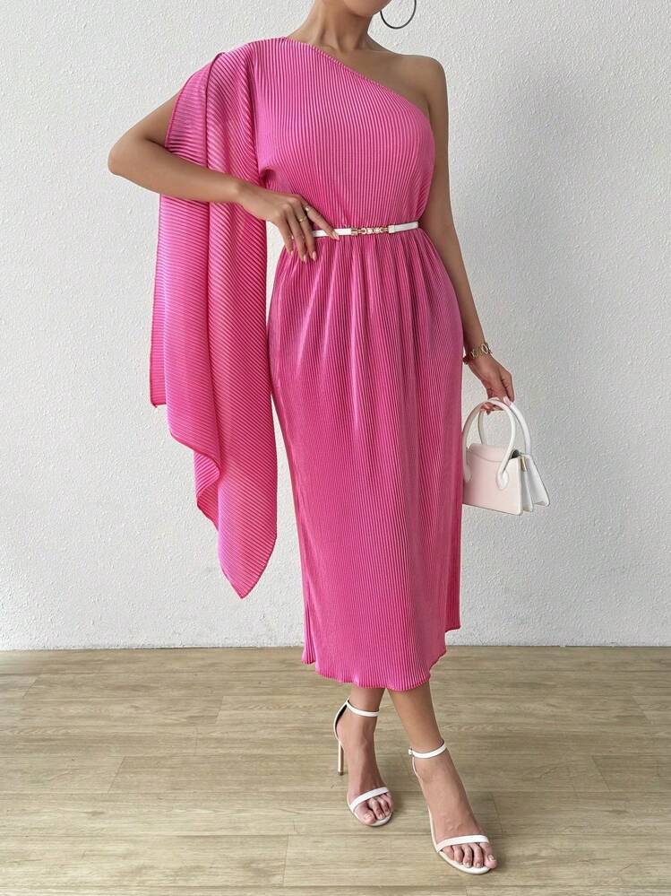 SHEIN Unity Women's Simple Solid Color Daily Wear Asymmetrical Neck Dress