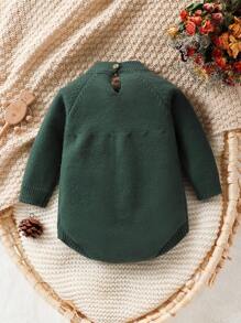 Baby Girl's Knit Round Neck Long Sleeve Romper Outfit