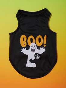 PETSIN 1 件舒适幽灵图案印花宠物猫/狗背心