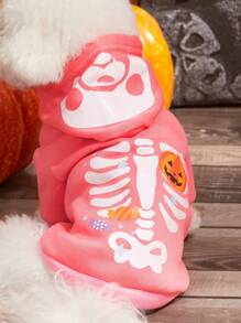 PETSIN Sudadera con capucha rosada de Halloween con estampado de huesos - Multicolor - Ver 5