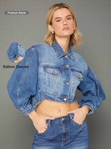 WESTFADE Chaqueta de camionero con mangas globo de denim de algodón premium