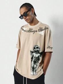 SUMWON Áo thun có hình Cherub phía trước - Màu Khaki - Xem 1