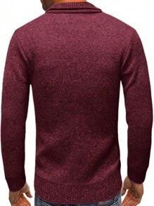 Men's Fitted Zip-Up Thermal Lined Knitted Cardigan With Pockets - Burgundy - View 2