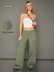 WESTFADE Quần Jeans Ống Đứng Baggy Denim 100% Cotton Cao Cấp - xanh quân đội - Xem 12