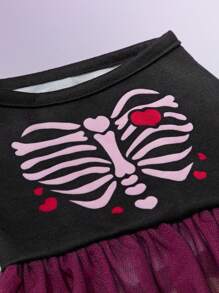 PETSIN Váy lưới in hình bộ xương cho thú cưng Halloween - Hồng - Xem 3