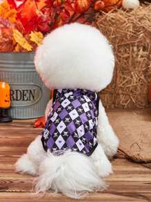 PETSIN 1 件万圣节风格紫色菱形骷髅图案透气轻便背心 - 彩色 - 查看 7