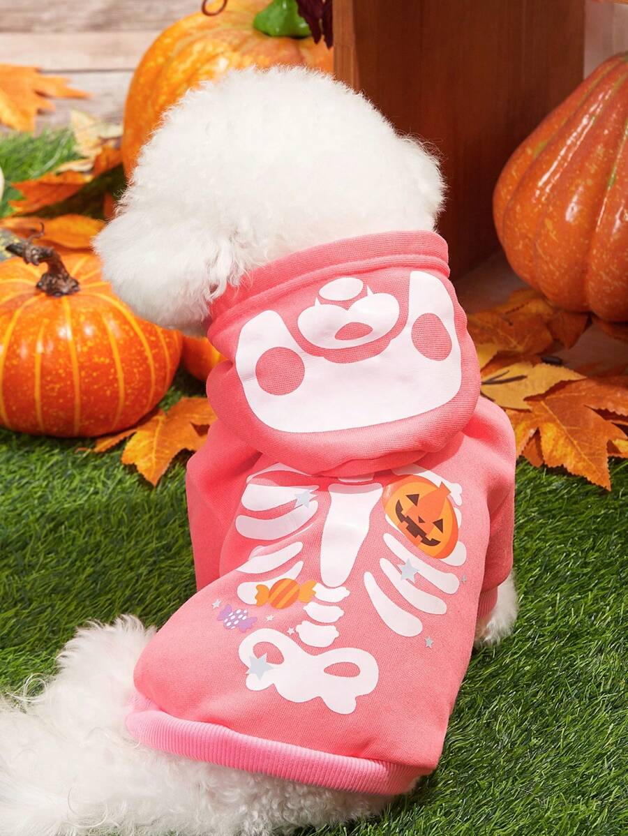 PETSIN Sudadera con capucha rosada de Halloween con estampado de huesos - Multicolor - Ver 1