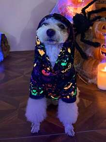 PETSIN 1 件万圣节蝙蝠和南瓜夜光连帽运动衫 - 彩色 - 查看 4