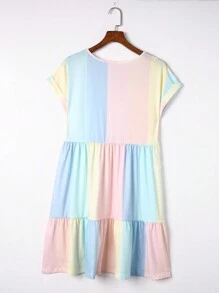 Acelitt Colorblock Ruffle Hem Smock Dress