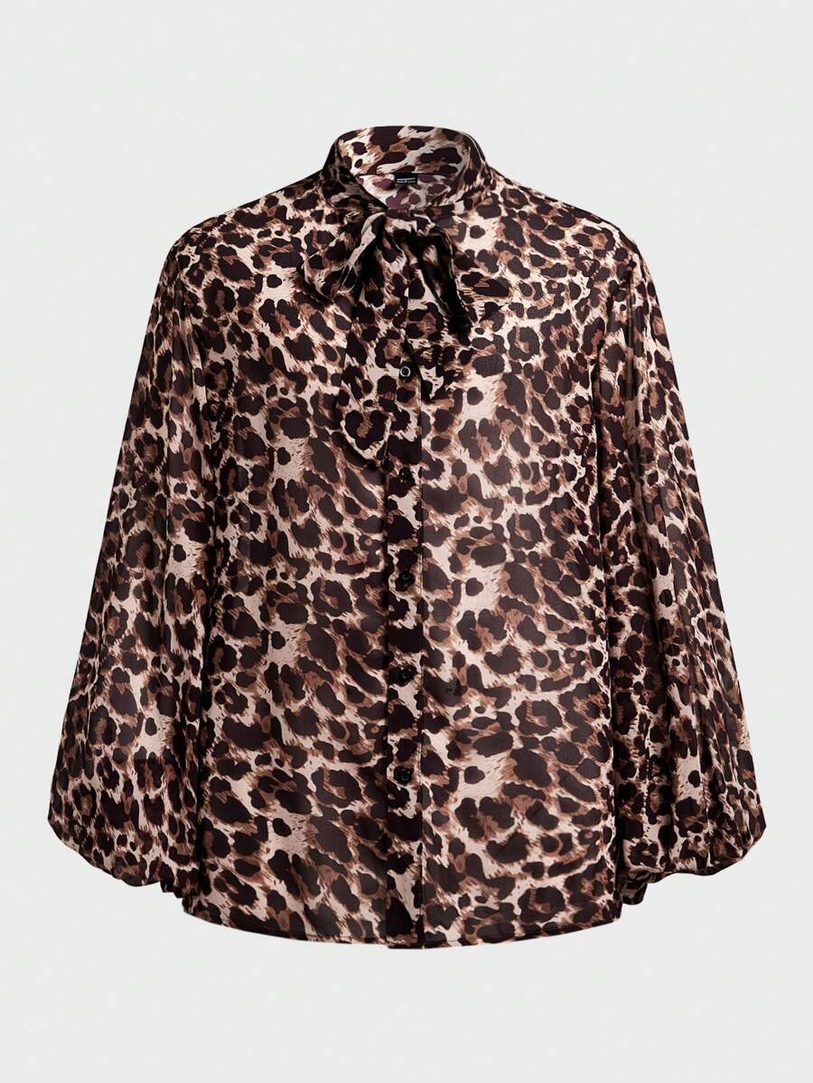 Manfinity VCAY Men's Fashionable Casual Leopard Print Slim Fit Long Sleeve Shirt - Brown - View 1