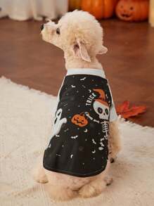 PETSIN Camiseta de esqueleto de calabaza de Halloween para mascotas