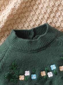 Baby Girl's Knit Round Neck Long Sleeve Romper Outfit