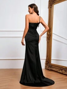 Đầm dạ hội trang trọng hở lưng cao không đối xứng Crystal Decor, Đầm dự tiệc xuân/hè, Đầm dự tiệc cưới, Váy dạ hội - màu đen - Xem 2