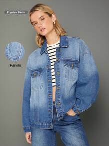WESTFADE Premium 91% Cotton Denim Boxy Trucker Jacket - Blue - View 13