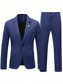 Manfinity Mode Men's Single-Breasted Casual Blazer - Navy Blue - View 7