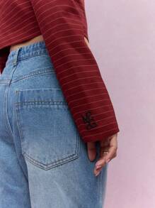 MISSGUIDED Statement Button Striped Collarless Crop Jacket Christmas - Red - View 5