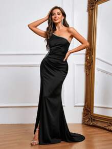 Đầm dạ hội trang trọng hở lưng cao không đối xứng Crystal Decor, Đầm dự tiệc xuân/hè, Đầm dự tiệc cưới, Váy dạ hội - màu đen - Xem 3