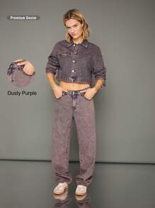 WESTFADE Jeans con gamba dritta in denim di cotone 100% Premium con lavaggio acido - Blu - Visualizzare 13