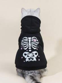 PETSIN 1 chiếc áo nỉ dành cho thú cưng có thiết kế hình xương và trái tim màu tím, dành cho Halloween - màu đen - Xem 1