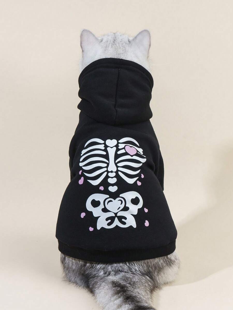PETSIN 1 chiếc áo nỉ dành cho thú cưng có thiết kế hình xương và trái tim màu tím, dành cho Halloween - màu đen - Xem 1