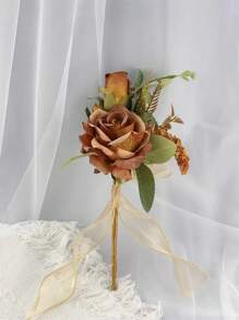 1束婚禮/伴娘用恩愛玫瑰、尤加利葉和人工花束,適用於婚禮/派對/房間裝飾禮品,浪漫優雅的秋季風格