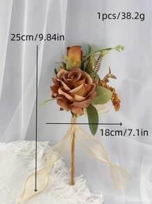 1束婚禮/伴娘用恩愛玫瑰、尤加利葉和人工花束,適用於婚禮/派對/房間裝飾禮品,浪漫優雅的秋季風格