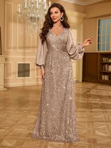 UNITHORSE Lantern Sleeve Glitter Cocktail Dress Elegant Long Sleeve Formal Evening Prom Wedding Guest Gown, For Graduation, Dinner, Bride Dress, Birthday Women Outfits, Graduation Dress,Party Dress